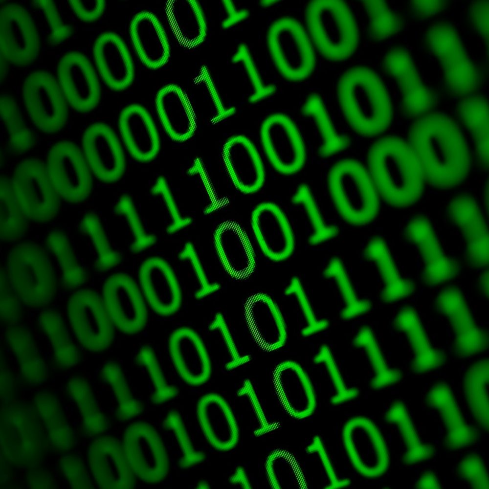 Numerical continuous code in green color, abstract web data in binary code.